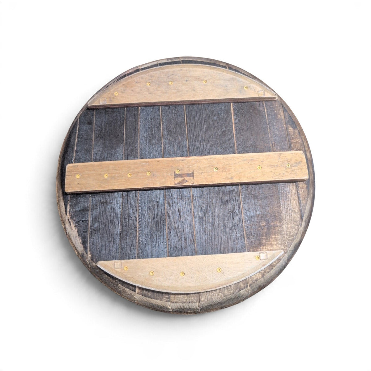 Treaty Oak Rye Whiskey Barrel Lid Tray – Oak Barrel Head with Black Iron Handles