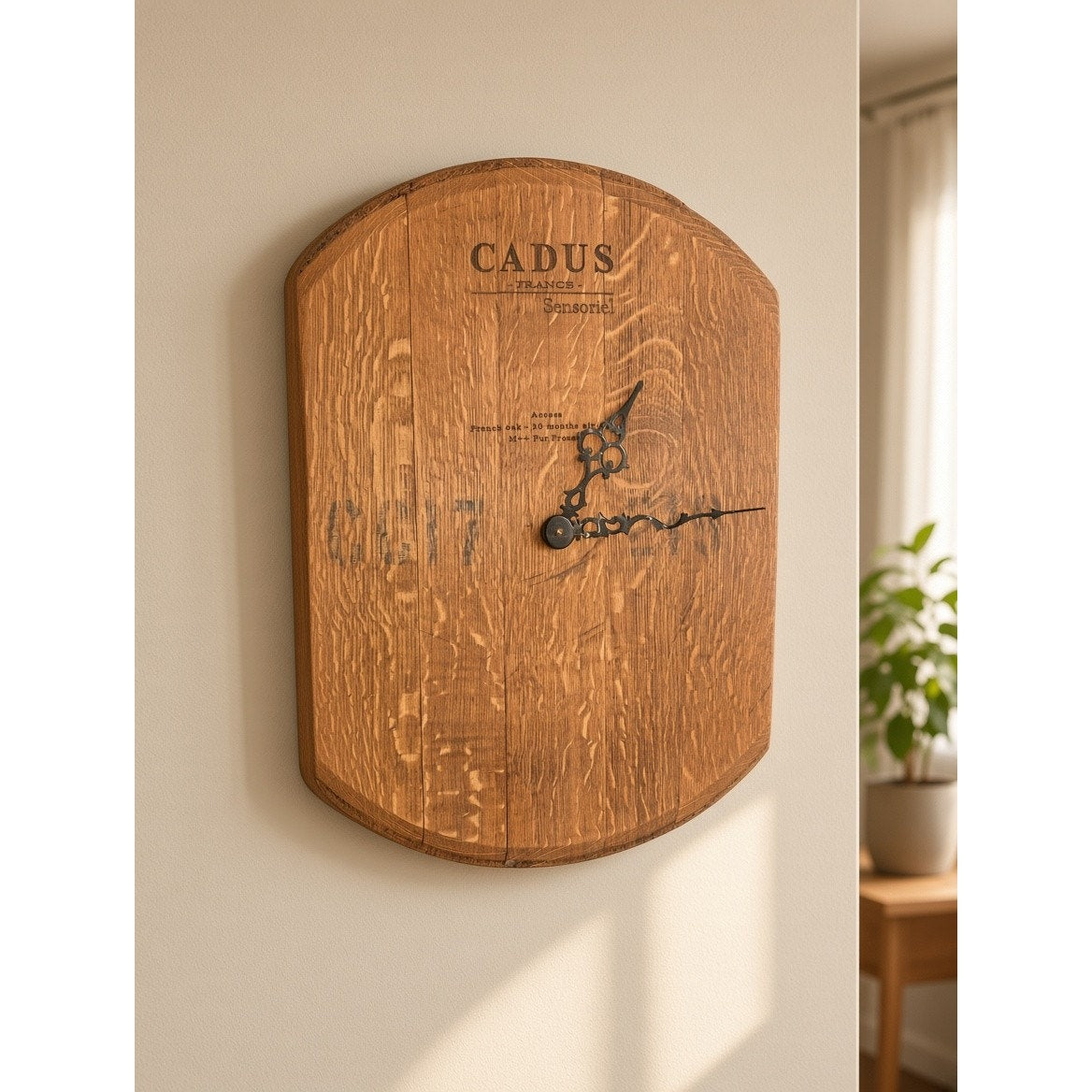 French Oak Wine Barrel Clock – Authentic Cadus Sensoriel Head | Rustic Wall Clock from 30-Month Aged French Oak | Unique Upcycled Cooperage Decor