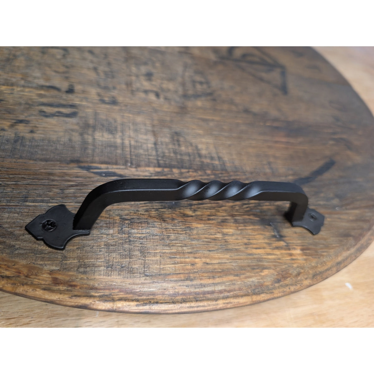 Treaty Oak Rye Whiskey Barrel Lid Tray – Oak Barrel Head with Black Iron Handles