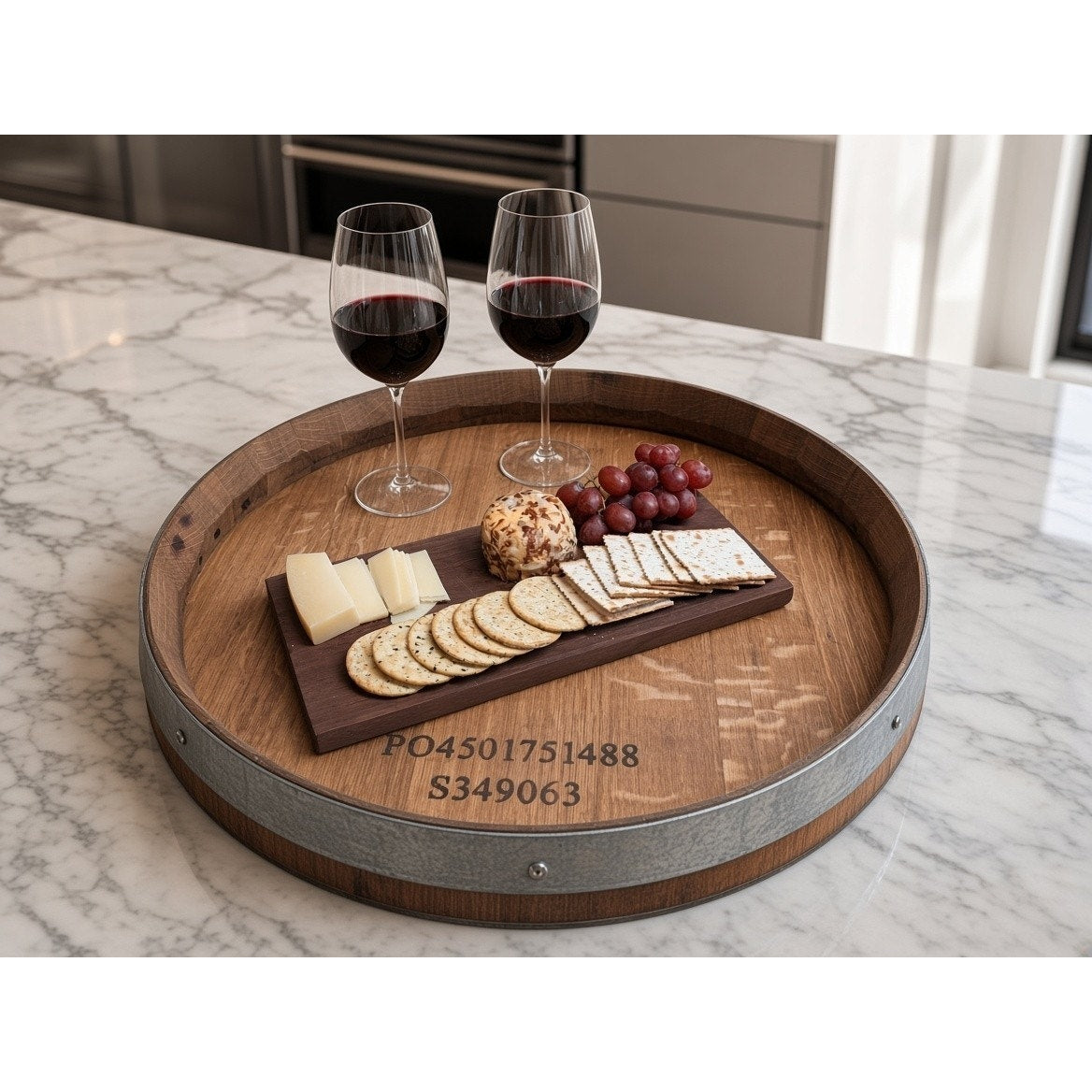 Reclaimed Wine Barrel Tray | Rustic Wooden Charcuterie Board Serving Tray | Dual Sided | Farmhouse Kitchen Decor